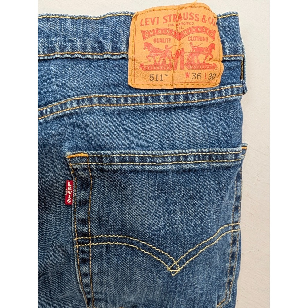 Levis 511 Men's Jeans 36x30 Blue Denim Straight Red Tab Faded Mid Rise Stretch - Picture 7 of 11